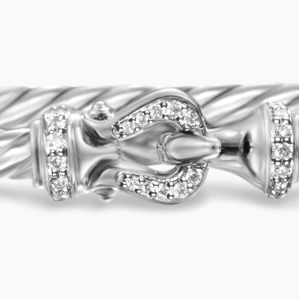 Authentic David Yurman Silver Buckle Cable Bracelet with Diamonds - Picture 8 of 14